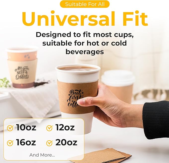 Customizable Insulated Coffee Sleeves for 10-20oz Cups | Eco-Friendly, Reusable, Stylish Kraft Paper Design, Perfect for Hot & Cold Drinks, Coffee Shops, Parties & Events - 100 Pcs