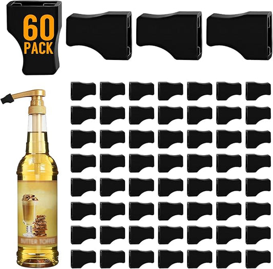 60 Pack Coffee Syrup Pump Tip Covers Black Rubber Pourer Cap Syrup Cap for Syrup Pump Keep Syrup Sugar Condiments Olive Clean Preserved, Fit Pour Dispenser, Oil Liquor Bottle, Long Lotion Pumps
