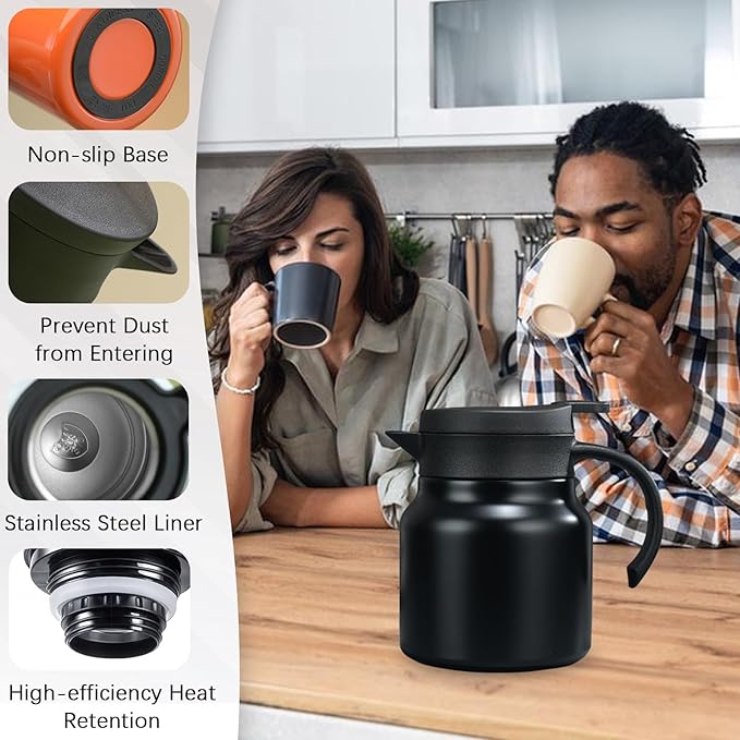 27 oz Single Stainless Steel Thermal Coffee Carafe, Double Wall Vacuum Insulated Creamer Container, Beverage Dispenser for Milk and Hot Chocolate, Tea Pot. (Black)