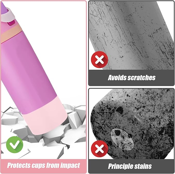 Mity rain 2PCS Protective Boot Compatible with Owala Kids Water Bottle 16 oz &14 oz, Silicone Boot Accessories for Owala Kids FreeSip 16oz & Flip 14oz (Pastel Pink)