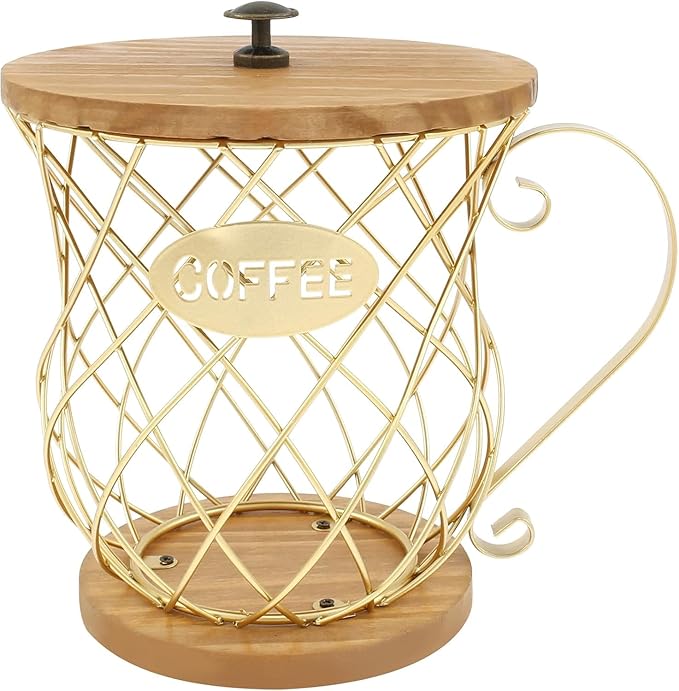 Coffee Pod Holder with Lid -Coffee Creamer Holder Large Capacity Holder for k Holder Organizer for Counter - Coffee Decor Station for Pods, Espresso, Capsules, Creamer, (Gold-HH)