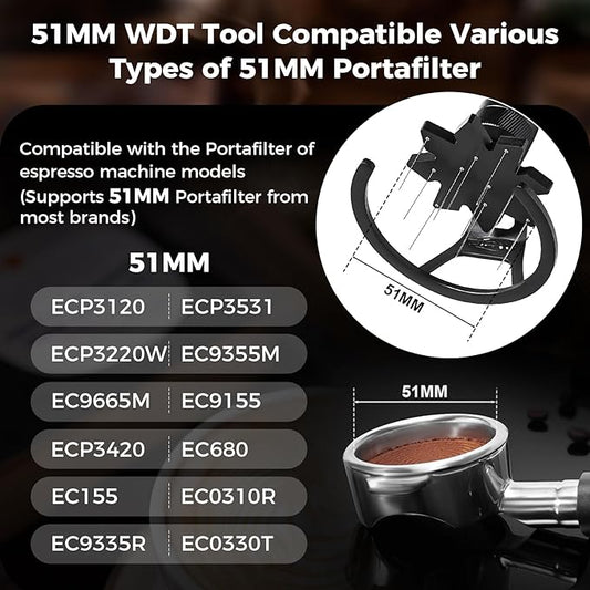 IKAPE 51MM WDT Tool, Espresso Stirrer Distribution Tool, Adjustable Needle Height, Coffee Stirrer with Dosing Funnel & Stand