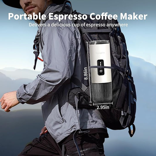 Portable Espresso Maker with Stainless Steel Body | 7500mAh Rechargeable Battery | 20 Bar Self-Heating with USB-C | Works with Most Capsules Compatible for Camping, Travel, Outdoor (White)