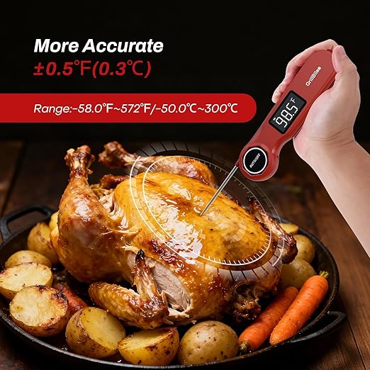 Instant Read Meat Thermometer, GrillBliss Digital Meat Thermometer with ±0.5℉ Accuracy and 0.5S Fast Reading, Food Thermometer with VA LCD Display, Cooking Thermometer for Candy, Grill, BBQ, Brewing