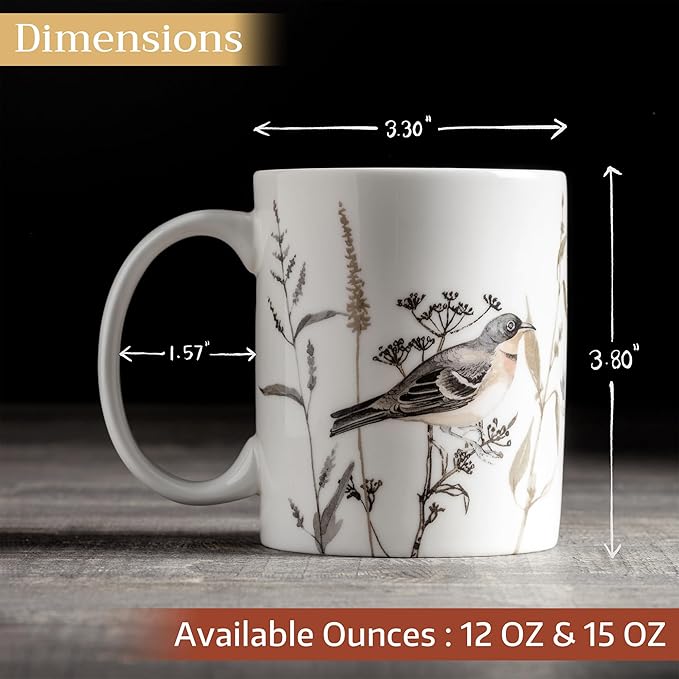 Maison d' Hermine Coffee Mug with Handles Fine Bone China Mugs Pack of One Tea Cups for Hot Beverages Cappuccino Latte Home Office Perfect for Gift (Meadow Florals - Brown Perfect Pasture, 15 Ounce)