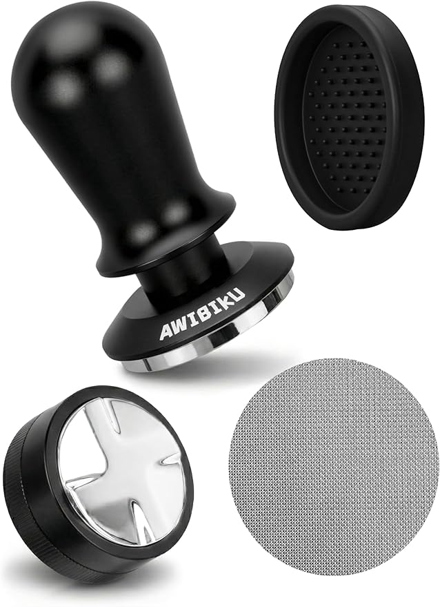 53.3mm Espresso Tamper Set – 30lb Calibrated Spring-Loaded Coffee Tamper with Click Feedback, 4-Leaf Leveler, 316 Stainless Steel Puck Screen Anti-Slip Mats for 54mm Portafilter