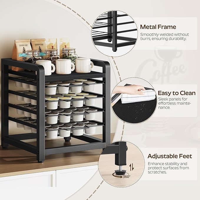 Coffee Pod Drawer Holder, 4 Tier Organizer for K Cup, 80 Pods Capacity, Spacious Storage Rack for K Cup, Space Saving, Easy Assembly, Black KH04BBY1