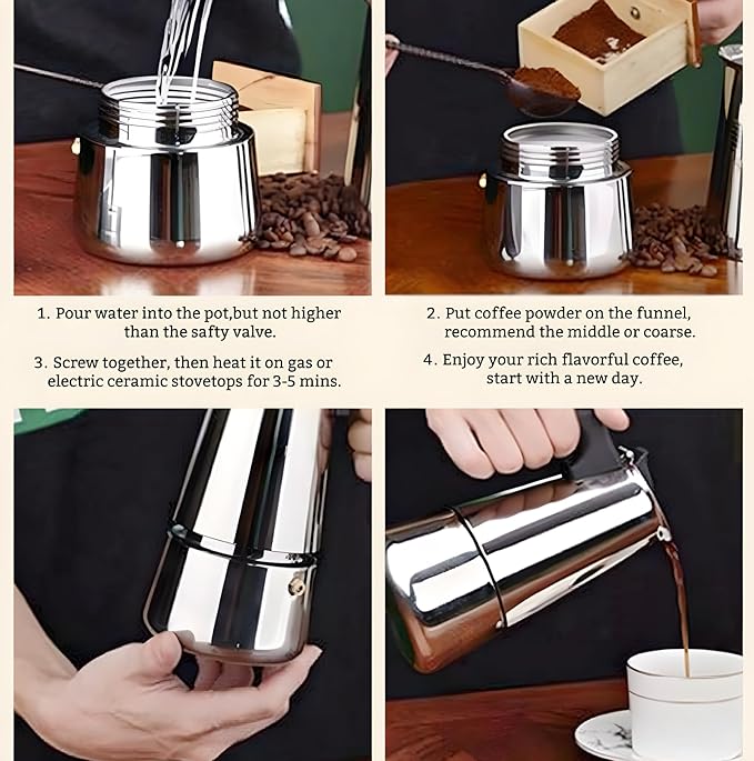 Stainless Steel Moka Pot, Gas/Electric Stovetop Espresso Maker, Percolator Coffee Pot Italian Percolator Cuban Café Brewing, Greca Coffee Maker (9CUP 450ml)
