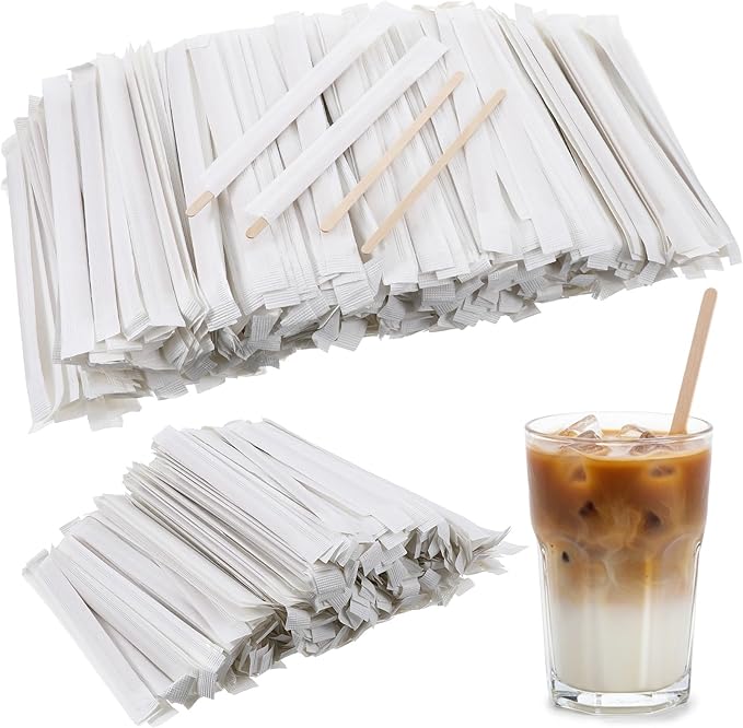 2000 Pcs Individually Wrapped Coffee Stirrers 5.5 Inch Round End Disposable Wood Coffe Stir Sticks for Coffee, Cocktail Wood Blenders for butter sugar, Craft Stick