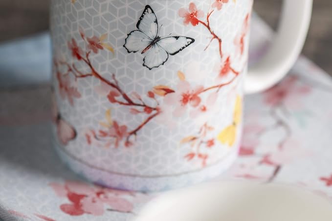 Maison d' Hermine Coffee Mug with Handles Fine Bone China Mugs Pack of One Tea Cups for Hot Beverages Cappuccino Latte Home Restaurant Office Perfect for Gift (Blossoms In Spring - Sakura, 15 Ounce)