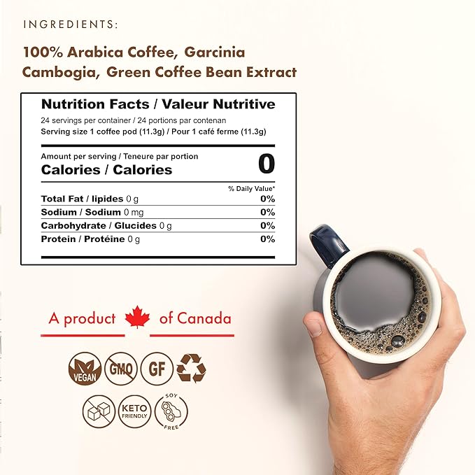 SOLLO Organic Slim Coffee Pods, Medium Roast, Low Acid, Diet-Support, Slim, Single Serve Pods, Compatible With 2.0 K-Cup Keurig Brewers, 24 K Cup