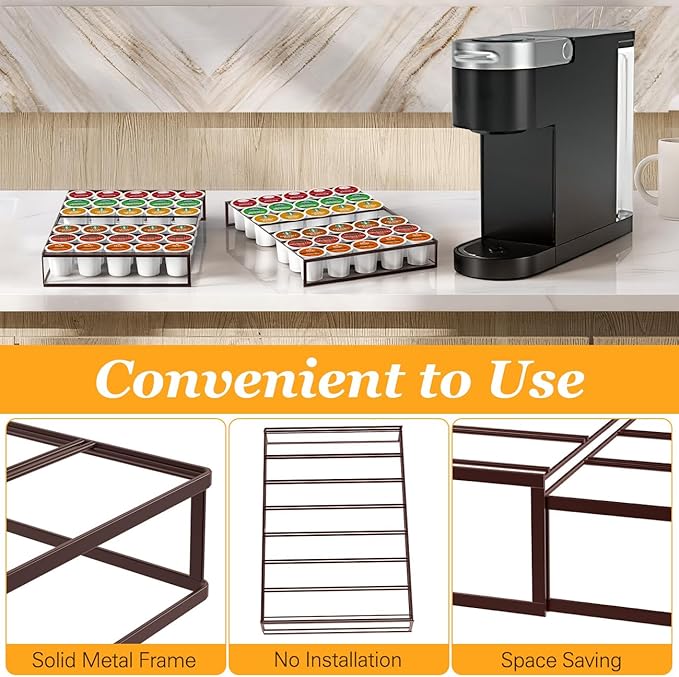 Coffee Pod Holder Drawer, Expandable K Cup Holder Compatible with Keurig K-Cup, K Cup Drawer Organizer Hold 30-60 Coffee Pod Storage for Coffee Station Office and Kitchen, Bronze