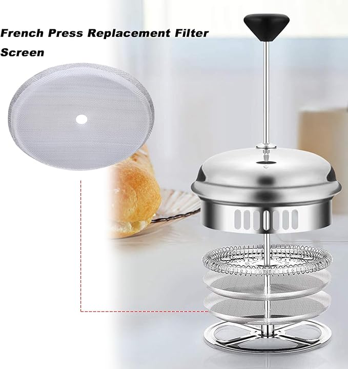 5 Pack French Press Replacement Filters, French Press Screen Replacement 3 Inch Stainless Steel Coffee Filter for 600ml French Press Coffee Pot