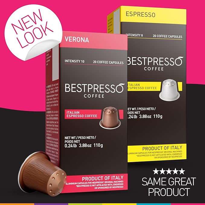 Bestpresso Coffee For Nespresso Original Machine 120 Aluminum Pods Certified Genuine Espresso Variety Pack Pods Compatible with Nespresso Original (Intense Variety Pack)