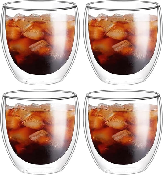5.5oz Glass Coffee Mugs Set of 2, Double Walled Espresso Cups for Latte Cappuccino Cocoa Milk Cafe Juice, Clear Glass Tea Cup Set Glassware Gift for Christmas Birthday (8oz-4Pack)