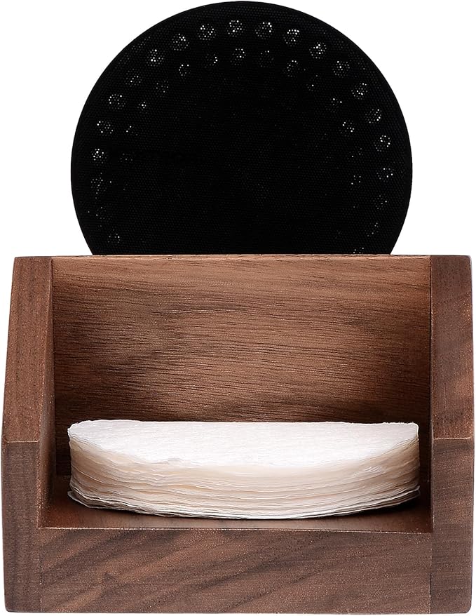 Normcore Espresso Filter Holder and Organizer, Holds 5 Puck Screens, Compact Countertop Storage for Paper Filters and Diffuser Screens, Genuine American Walnut Wood