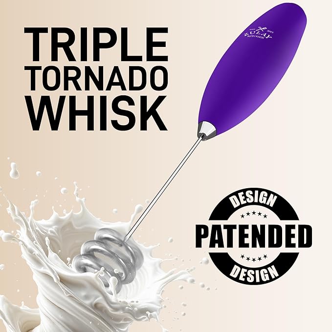 Zulay Kitchen Patented Tornado Triple Whisk Milk Frother with 4 Duracell Batteries – Handheld Foam Maker for Coffee, Lattes, Matcha & Hot Chocolate – Rich, Creamy Froth in Seconds