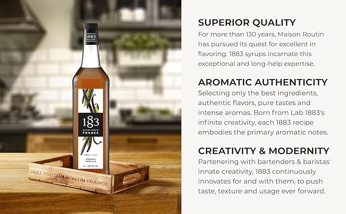 1883 French Vanilla Syrup for Coffee and Drinks – Made in France, Premium Flavoring, 1 Liter Glass Bottle