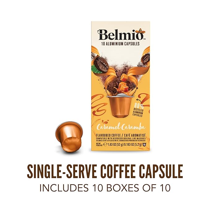 Belmio Caramel Caramba Espresso Coffee Pods – Medium Roast – Rich & Sweet - Nespresso Original Line Compatible – 10 Count (Pack of 10)