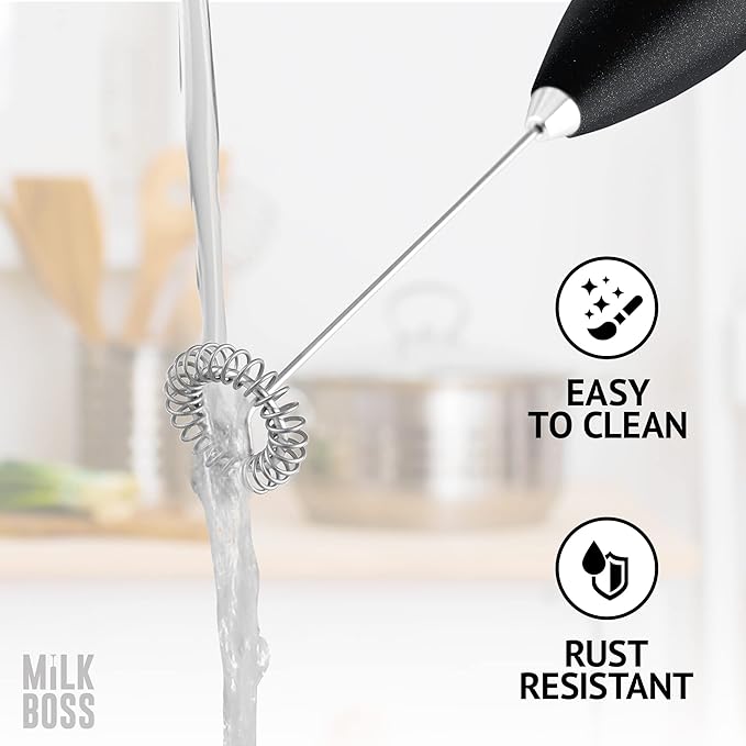 Milk Frother for Coffee - Handheld Automatic Milk Foam Maker Hand Frother for Coffee, Matcha, Hot Chocolate - Mini Drink Mixer - Mini Frother Wand by Milk Boss - Black