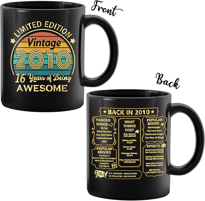 QUPT 16th Birthday Gifts for Girls Boys, 16th Birthday Gifts for Him, 2010 Birthday Gifts for Girls Boys, 16 Years Old Gifts, 2010 Birthday Gifts for Her Him, 16th Birthday Presents Coffee Mug