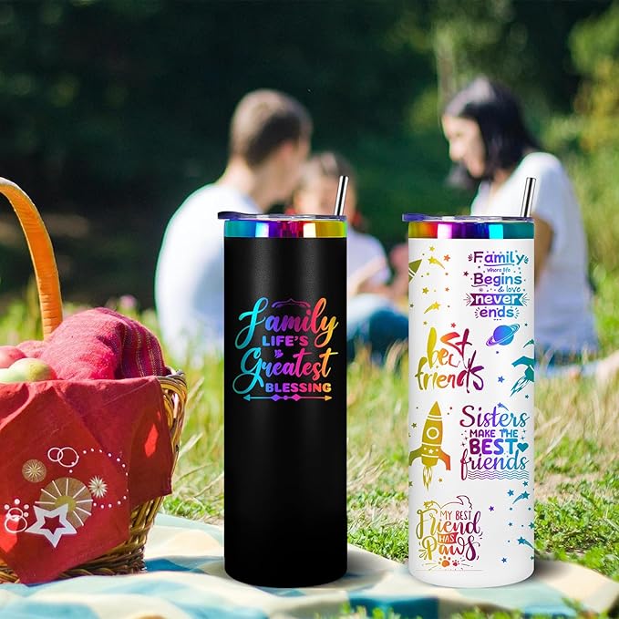 20oz Laser Engraving Straight Skinny Tumblers,Stainless Steel Skinny tumbler with Lid and Straw,Insulated Double Wall Vacuum and Powder Coated Coffee Mug for Hot and Cold Drinks (White)