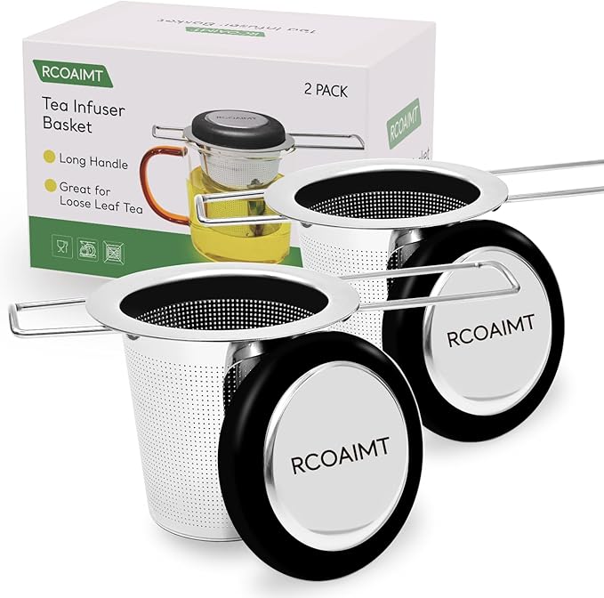 Tea Infuser for Loose Leaf Tea, 2 Pack Stainless Steel Tea Strainer with Long Foldable Handle, Fine Mesh Tea Filter for Teapots, Mugs, Cups & Coffee