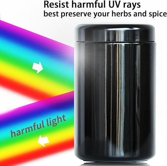 Black Glass Airtight Storage Container Jar 500ml 1 OZ with UV Protection for Spice Coffee