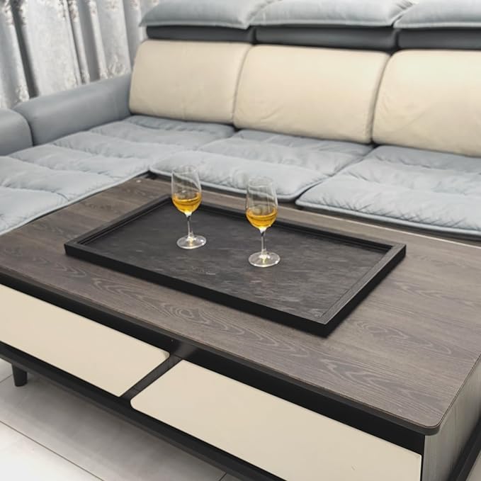 30 x 16 inches High-End Light Luxury Leather Rectangle Oversized Service Tray for Ottoman Tray, Coffee, Food, Family Dinner, Picnic, Party Essentials (Black, 30 x 16 inch)