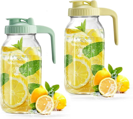 Mason Jar with Pour Spout Lid V-shaped, 2 Quart Iced Tea Pitcher Double Leak Proof, 64 oz Drink Pitcher for Breastmilk, Sun Tea, Juice, Coffee Creamer, Formula Pitche