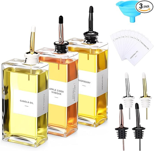 3 Sets Olive Oil Dispenser Bottles for Kitchen with Nozzles Funnel Labels Cooking Oil Dispenser 500ml Set for Kitchen Vinegar Coffee Syrup (Colorful)