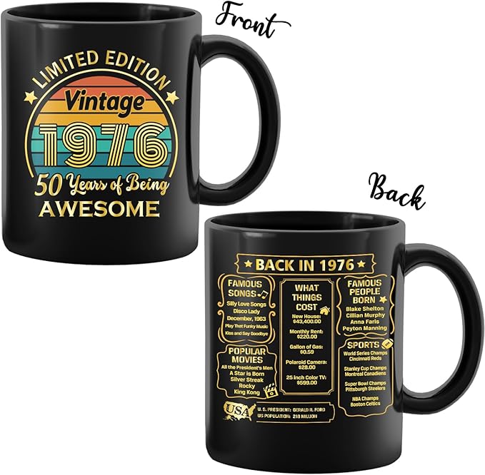 QUPT 50th Birthday Gifts for Women Men, 50th Birthday Gifts for Him, 1976 Birthday Gifts for Women Men, 50 Years Old Gifts, 1976 Birthday Gifts for Her Him, 50th Birthday Presents Coffee Mug