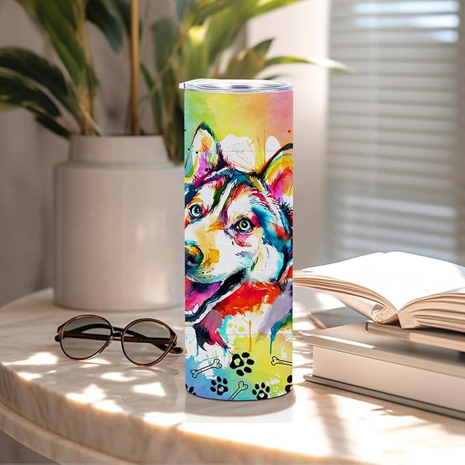 Siberian Husky Gifts, 20 Oz Straight Skinny Tumblers, Stainless Steel Tumbler, Double Wall Vacuum Travel Mug, Dog Stuff Animal Coffee Cup, Insulated Coffee Mug Thermal Cup for Home, Office, Outdoor