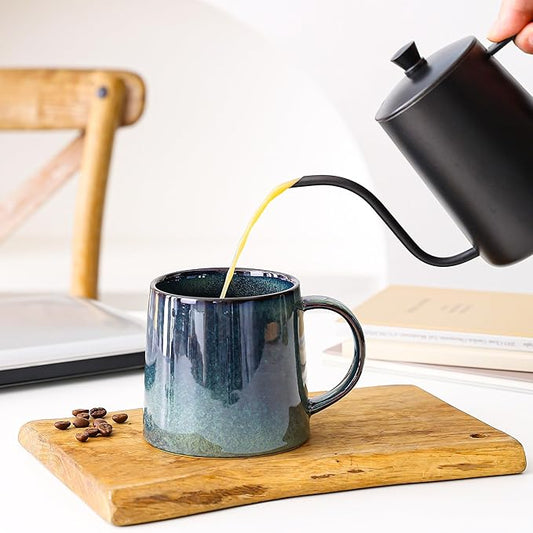Mkour 20oz Large Ceramic Coffee Mugs, Handmade Cup, Big Tea Cups with Large Handle for Office and Home, Microwave and Dishwasher Safe (Blue Green)