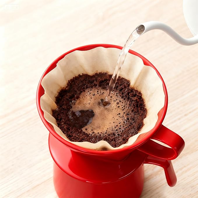 Handmade Pour Over Ceramic Coffee Dripper - Authentic Brewing Experience for Camping, Office, and Home (Red)