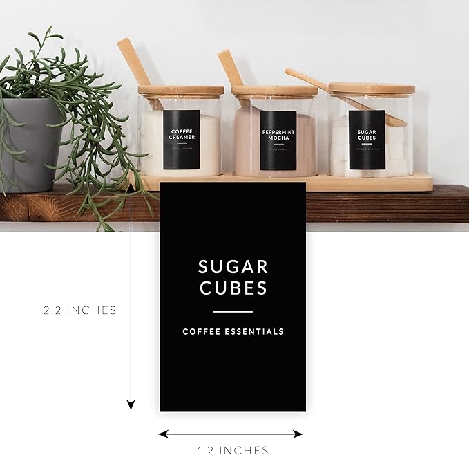 Black Coffee Bar Essentials Labels, 72 Preprinted Coffee Syrup Station Organizer Stickers, Accessories and Gifts for Coffee Lovers