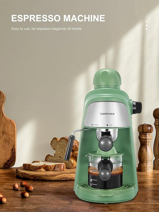 Espresso Machine, 3.5Bar Espresso and Cappuccino Machine with Preheating Function, 4 Cup Coffee Maker with Milk Frothing Function and Steam Wand (Green), CM6810