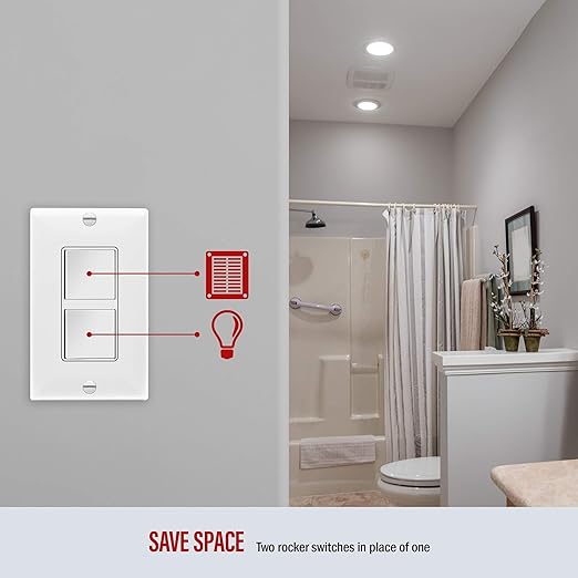 ENERLITES Double Paddle Rocker Decorator Switch, Clamp-Type Back Insert Wiring, Copper Wires Only, Single Pole, Residential/Commercial Grade, 15A 120-277VAC, 62834-W-N, White (New Model)
