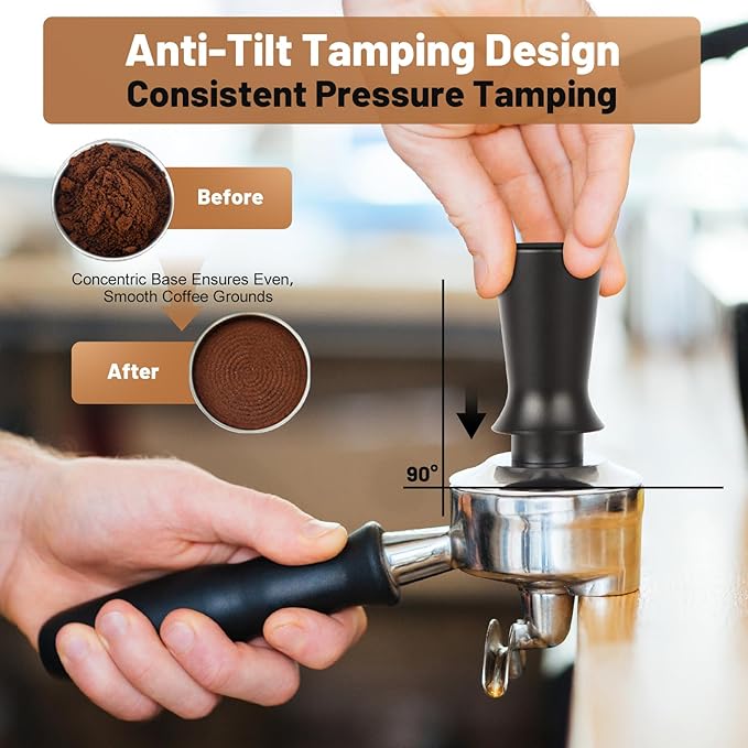 53mm Espresso Tamper Kit - Spring-loaded Coffee Tamper, Adjustable Depth Espresso Distributor Leveler, Magnetic Dosing Funnel Aluminum Metal, Reusable Puck Screen, Fit Breville 54mm Portafilters