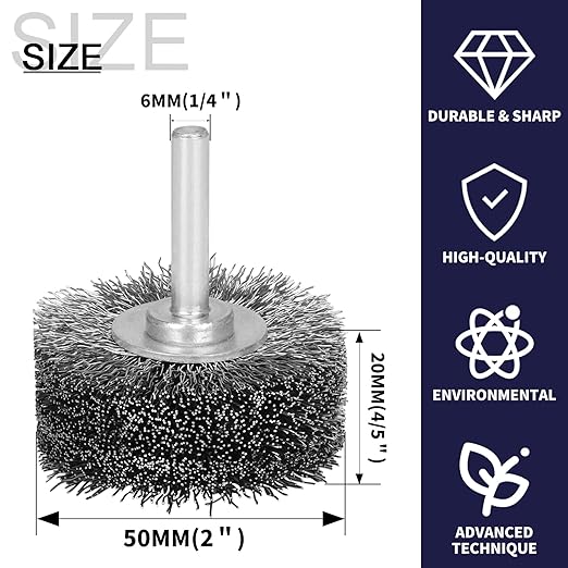 Baisiky 2 Pack 2 Inch Wire Wheel Brush for Drill Attachment,Heavy Duty Wire Brushes Removal Paint Rust & Corrosion, 0.012" Coarse Crimped Stainless Steel Wire, 1/4in Shank, 20000RPM