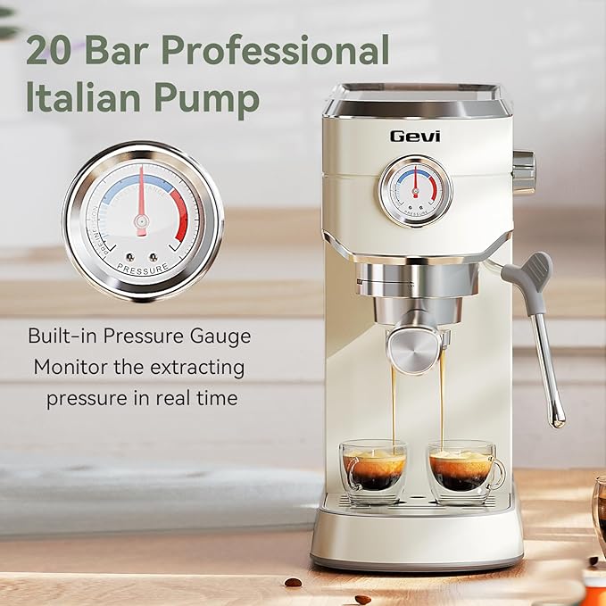 Gevi Commercial Espresso and Coffee Makers, Professional Espresso Maker Latte Machine with Milk Frother, Stainless Steel Expresso Coffee Machines for Home, Compact Cappuccino Machine, Great Gift