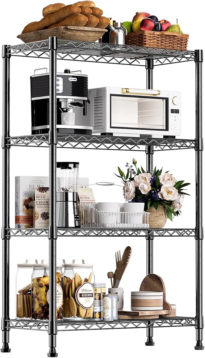 M MZG 1000 lbs Storage Shelving Steel Heavy Duty 4-Tier Utility Shelving Unit Steel Organizer Wire Rack for Home,Kitchen,Office,Black (13.7" D x 23.6" W x 53.4" H)