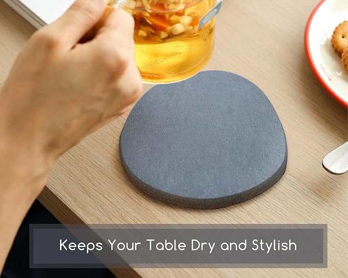 Diatomaceous Earth Coasters,3.9"x3.9", Quick-Dry, Absorbent, Heat-Resistant, Modern Stone Design, Dark Gray, Irregular Shape (2, Grey)