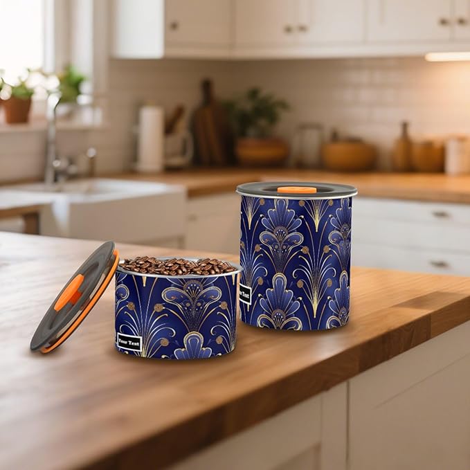 ALAZA Floral Royal Blue & Gold Damask Airtight Coffee Bean Canister Customed 500ml Food Storage Containers with Lids For Gournd, Tea, Sugar, Flour, Rice, Cereal, Candy Cookie Jar