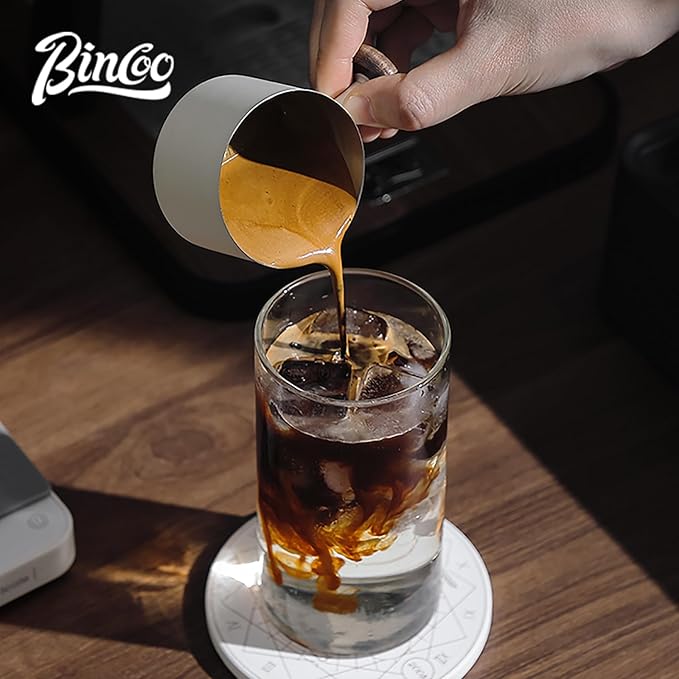 Bincoo Espresso Measuring Cup 90ml/3oz- Stainless Steel Coffee Dosing Cup with Handle & Scale,Perfect for Espresso Extraction & Coffee Beans, Barista Accessories for Coffee Lovers