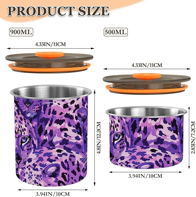 ALAZA Purple Leopard Print Airtight Coffee Bean Canister 500ml Food Storage Containers with Lids For Gournd, Tea, Sugar, Flour, Rice, Cereal, Candy Cookie Jar