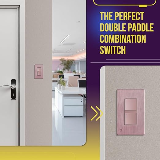 ENERLITES Double Paddle Rocker Decorator Switch, Ground Terminal, Clamp-Type Back Insert Wiring, Copper Wires Only, Single Pole, Residential/Commercial Grade, 15A 120-277VAC, 62834-RG, Rose Gold