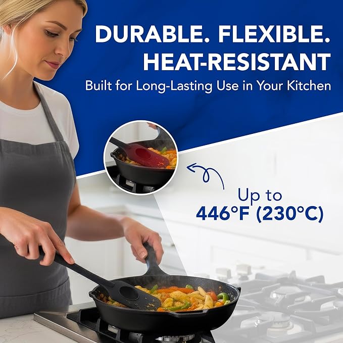 Silicone Spatula with Built-In ½ Tbsp Measuring Scoop, Heat-Resistant & Non-Stick Kitchen Spatula, BPA-Free Baking Utensils, One-Piece Flexible Design, Ergonomic Grip, Dishwasher Safe Cooking Tool