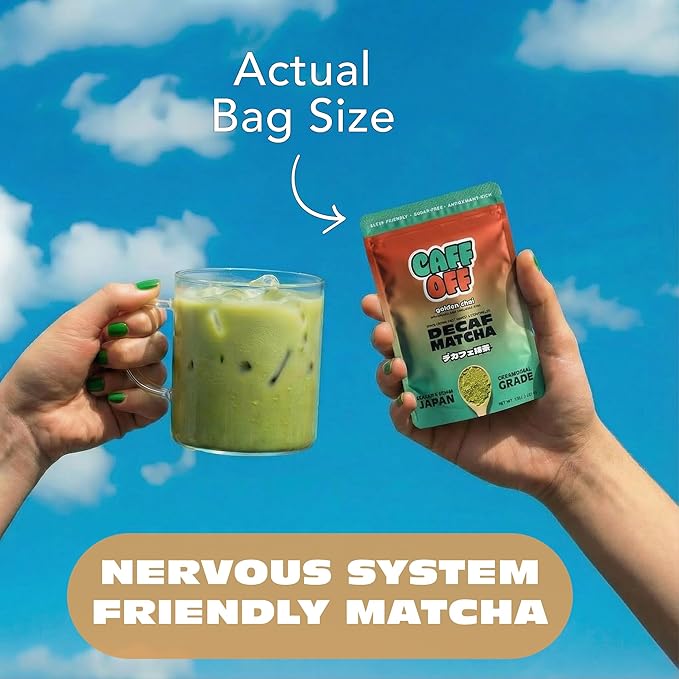 Caff Off Decaf Chai Matcha Green Tea Powder From Japan – 1.06 oz / 30 g – With Real Ground Chai Adaptogen - Ceremonial Grade & Sugar-Free – No Fillers or Milk Powders – Naturally Decaffeinated Without Chemicals – Tested for Heavy Metals – First Harvest...