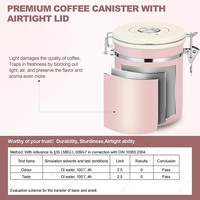 ShanSon Coffee Canister Airtight Coffee Container Stainless Steel Coffee Bean Storage Container with Scoop Coffee Canister for Beans Grounds Sugar Flour Tea Cereal,11OZ, Pink